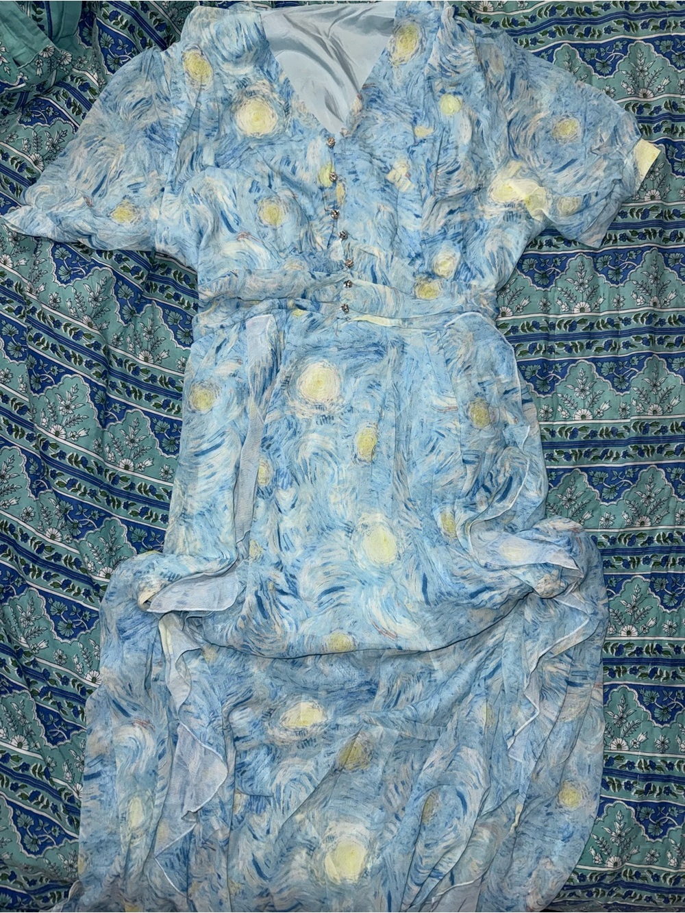 Blue Starry Sky Print Maxi Dress